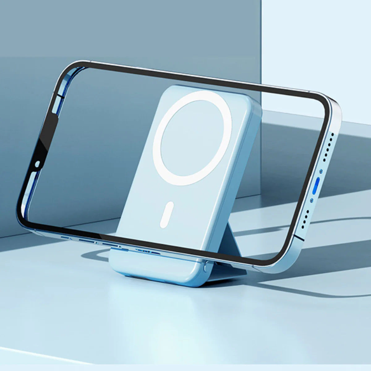 10,000 mAh Wireless Power Bank with Stand – Blue